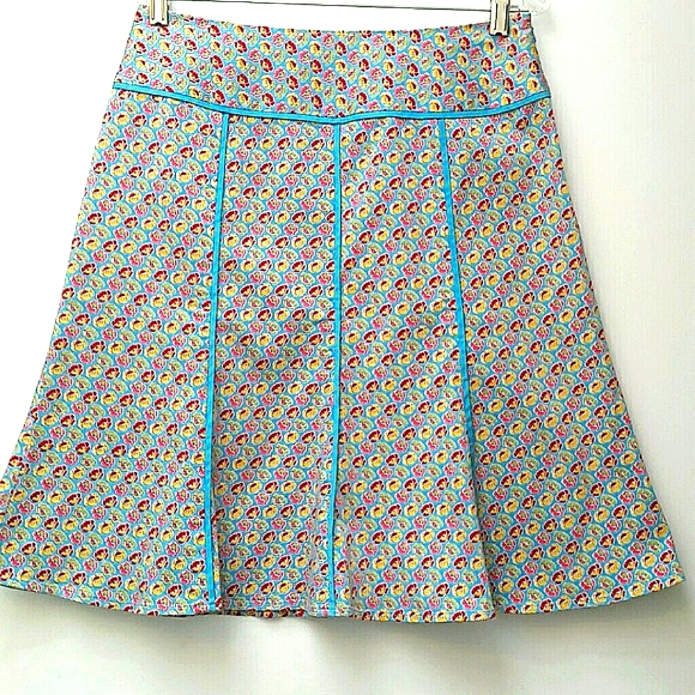 Harold's Blue Turquoise Ditzy Floral Print Skirt Aline Pleats Size 8